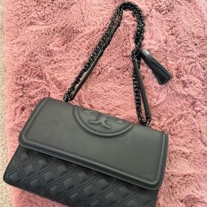 Tory Burch Fleming Black Quilted Shoulder Bag with Chain Strap